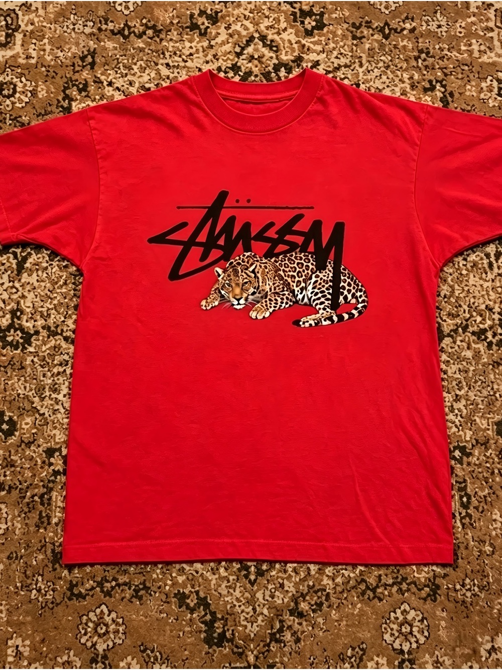 Retro Stussy Graffiti Signature Lying Leopard Streetwear Graphic T-shirt Unisex